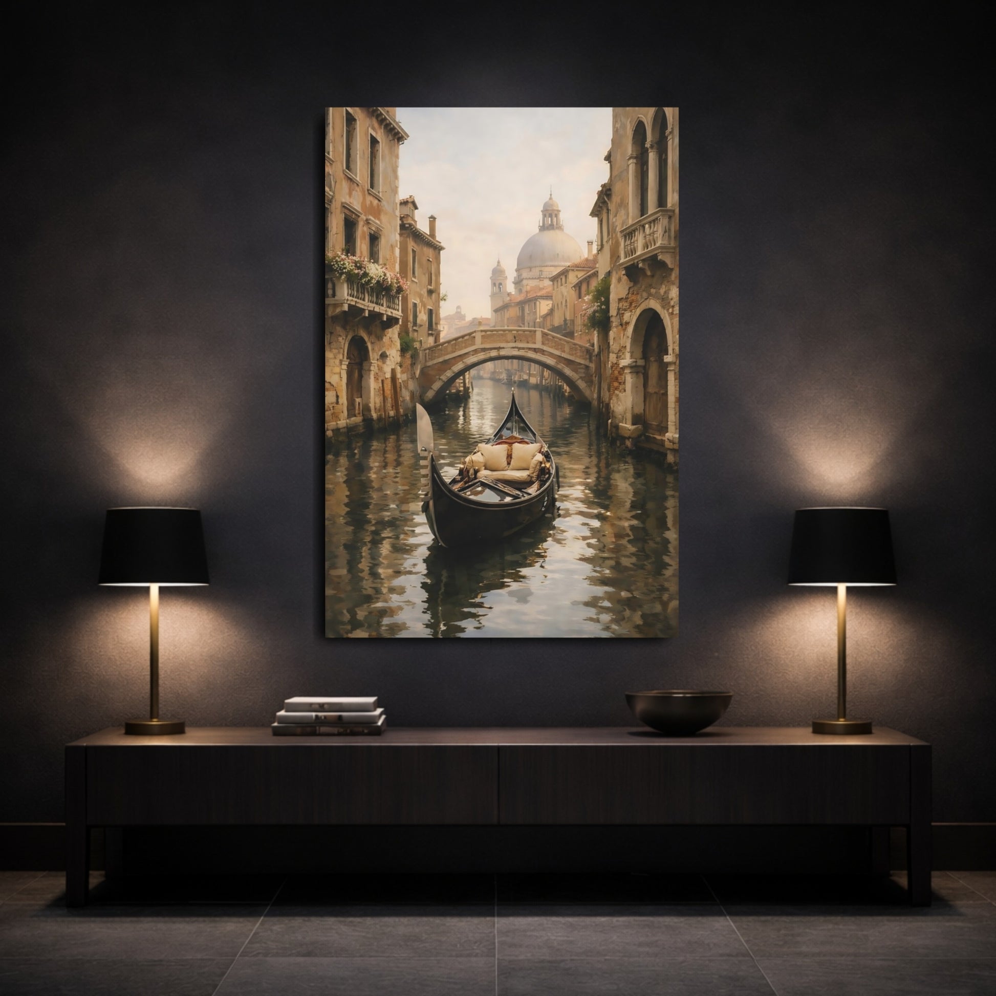 Vintage Gondola Brown And Gray shown as front canvas room wall art