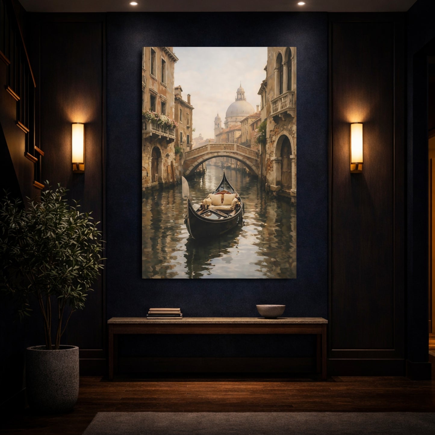 Vintage Gondola Brown And Gray shown as front canvas room wall art