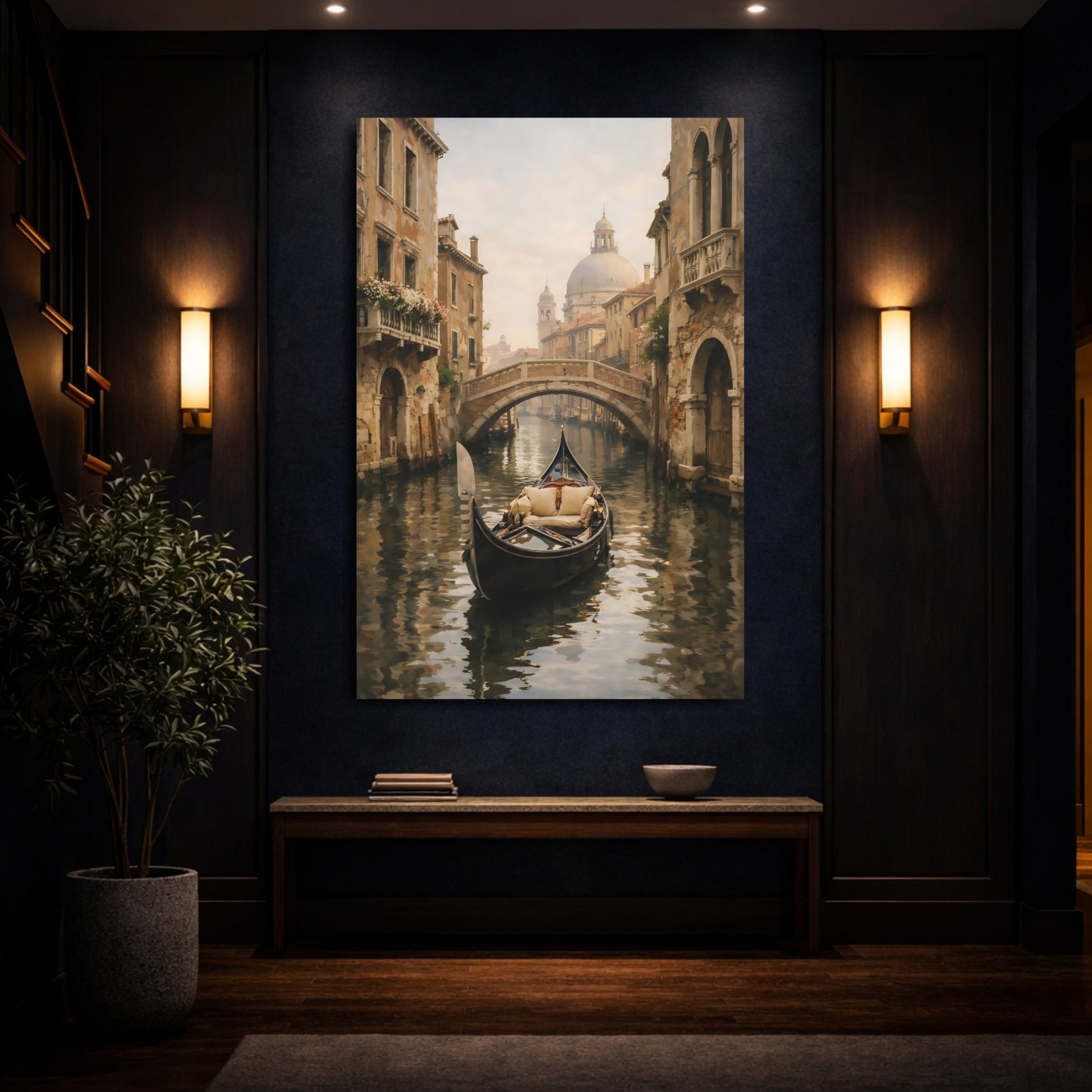 Vintage Gondola Brown And Gray shown as front canvas room wall art