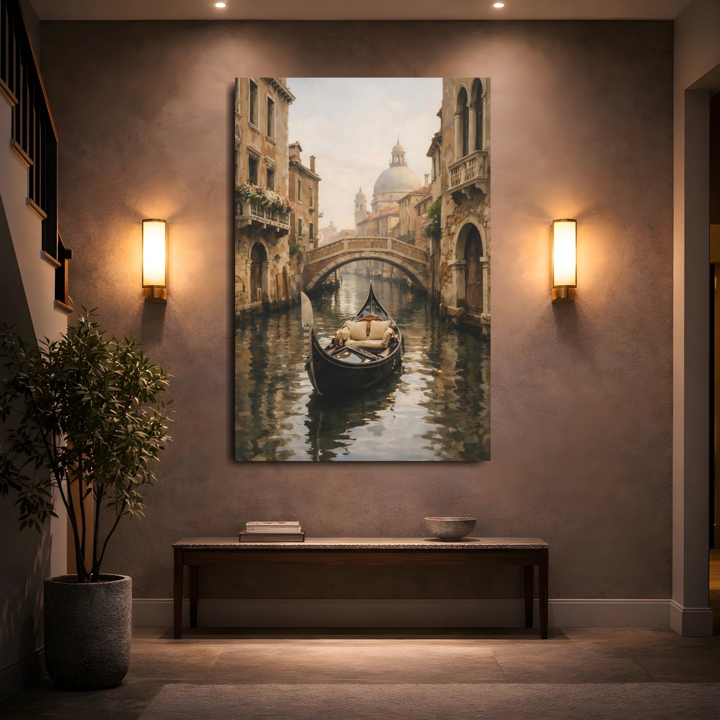 Vintage Gondola Brown And Gray shown as front canvas room wall art