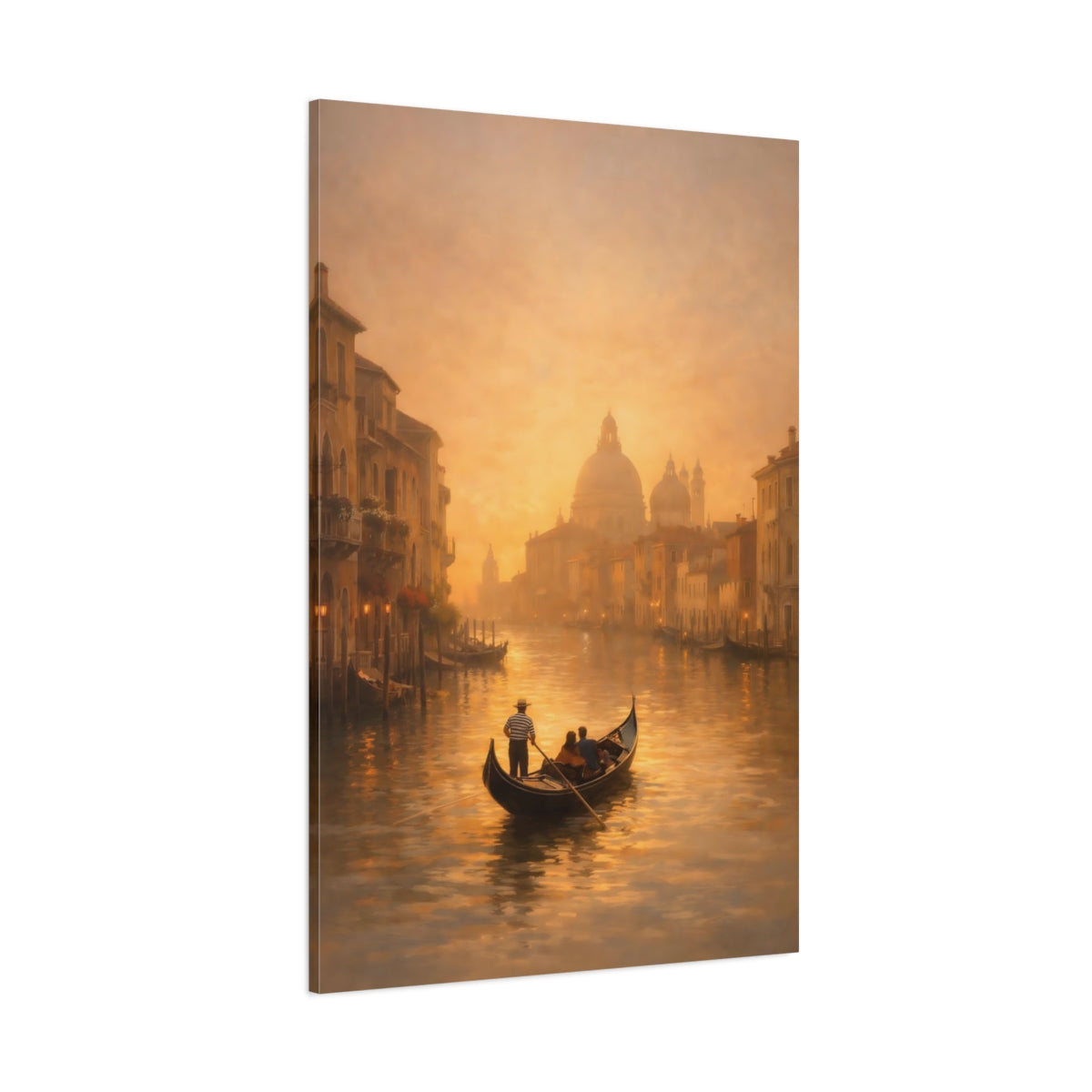 Vintage Gondola Golden Venice shown as stretched canvas wall art