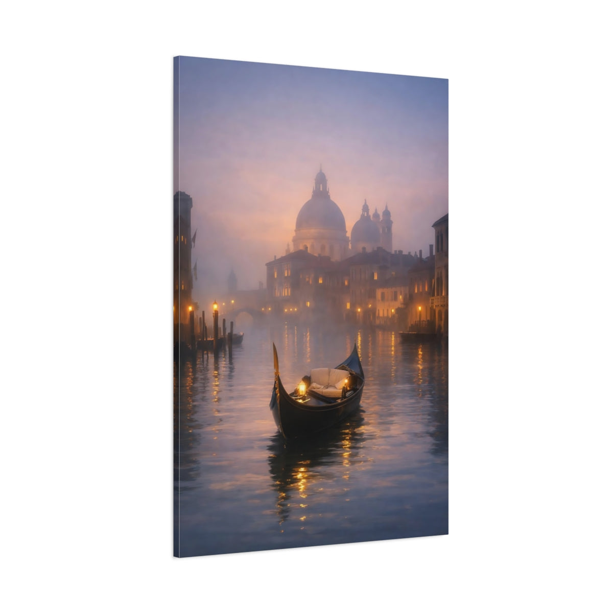 Main Mockup. Vintage Gondola Misty Venice shown as stretched canvas wall art