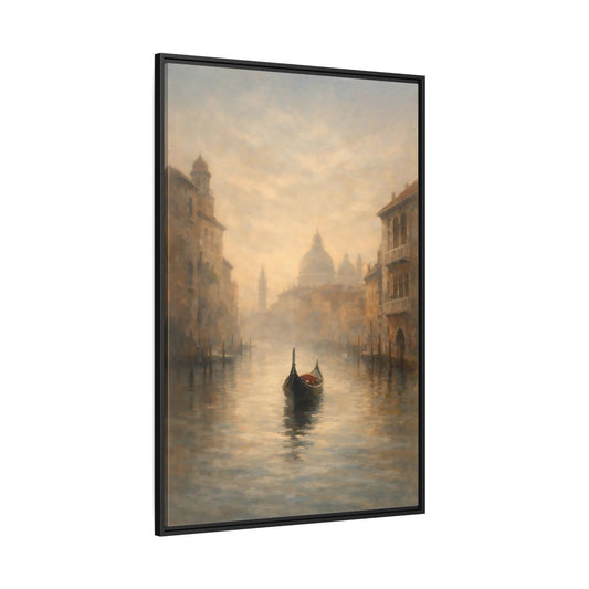 Main Mockup. Vintage Gondola Misty Venice Scene shown as stretched canvas wall art
