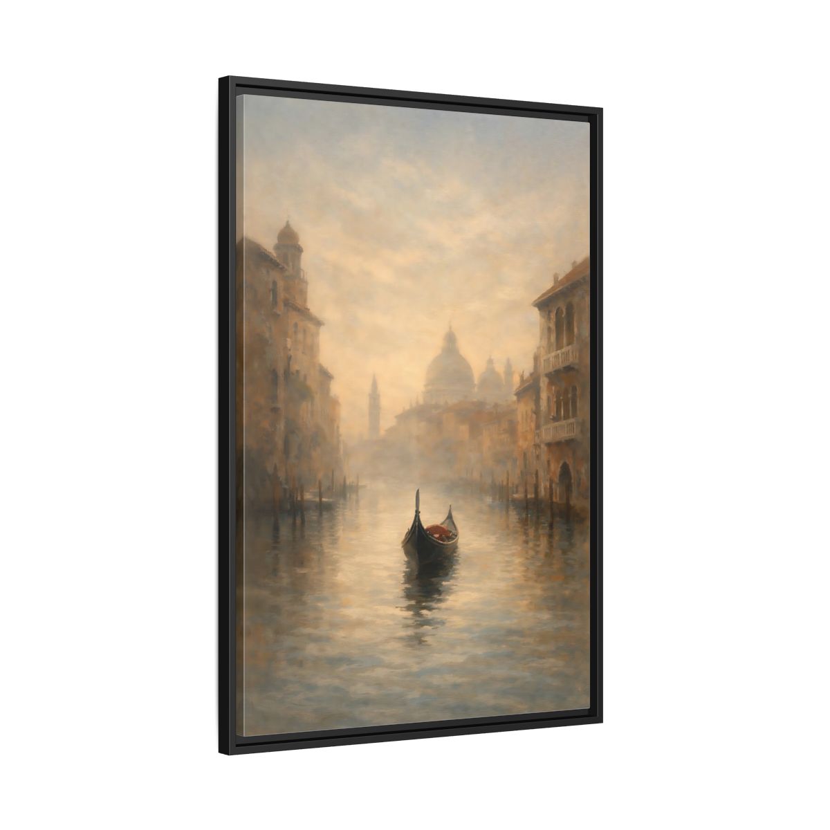 Side Mockup 13. Vintage Gondola Misty Venice Scene shown as stretched canvas wall art