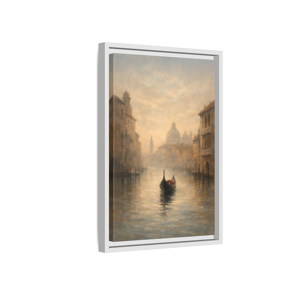 Side Mockup 4. Vintage Gondola Misty Venice Scene shown as stretched canvas wall art
