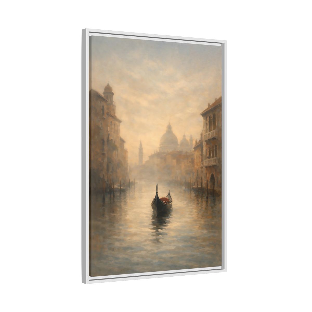 Side Mockup 9. Vintage Gondola Misty Venice Scene shown as stretched canvas wall art