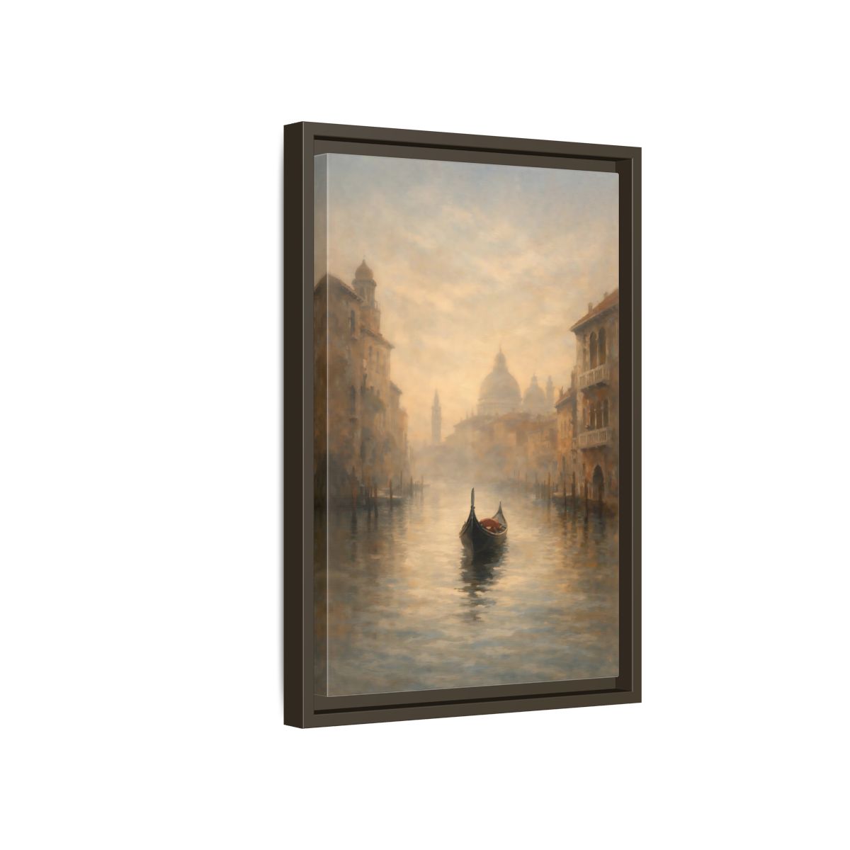 Side Mockup 5. Vintage Gondola Misty Venice Scene shown as stretched canvas wall art