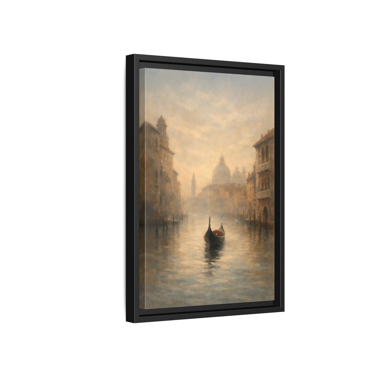 Side Mockup 6. Vintage Gondola Misty Venice Scene shown as stretched canvas wall art