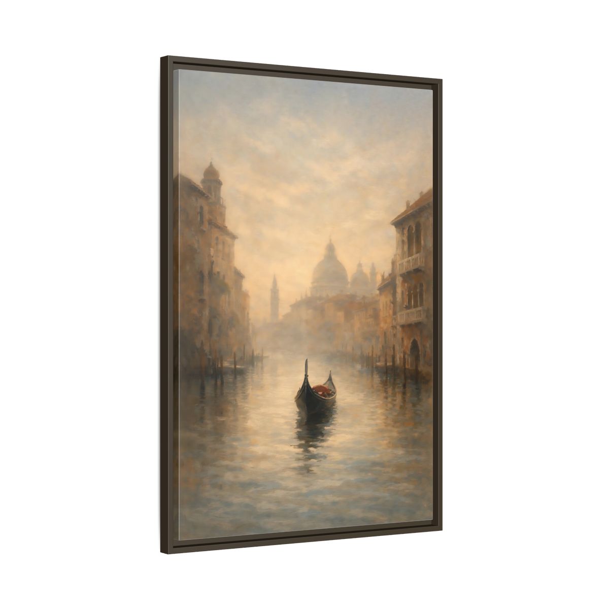 Side Mockup 10. Vintage Gondola Misty Venice Scene shown as stretched canvas wall art