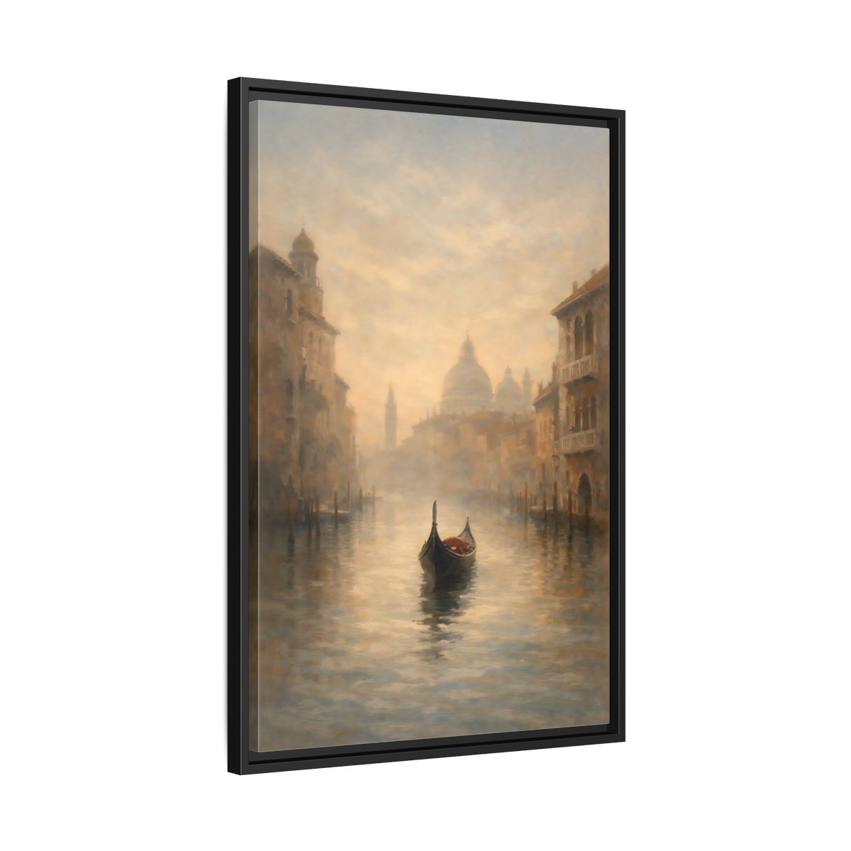 Side Mockup 14. Vintage Gondola Misty Venice Scene shown as stretched canvas wall art