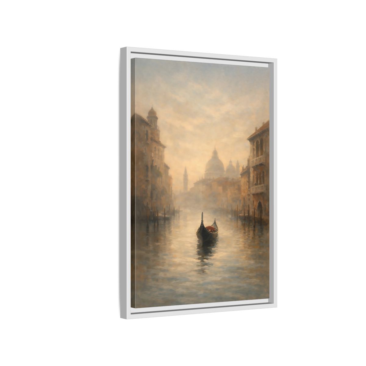 Side Mockup 1. Vintage Gondola Misty Venice Scene shown as stretched canvas wall art