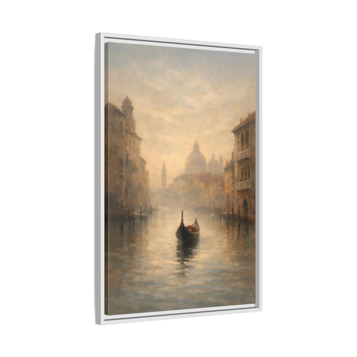 Side Mockup 11. Vintage Gondola Misty Venice Scene shown as stretched canvas wall art