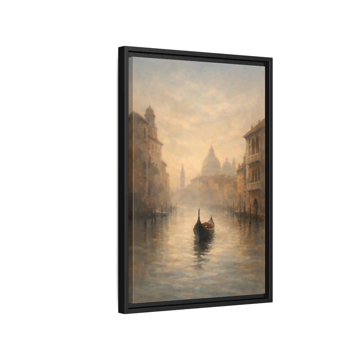Side Mockup 3. Vintage Gondola Misty Venice Scene shown as stretched canvas wall art