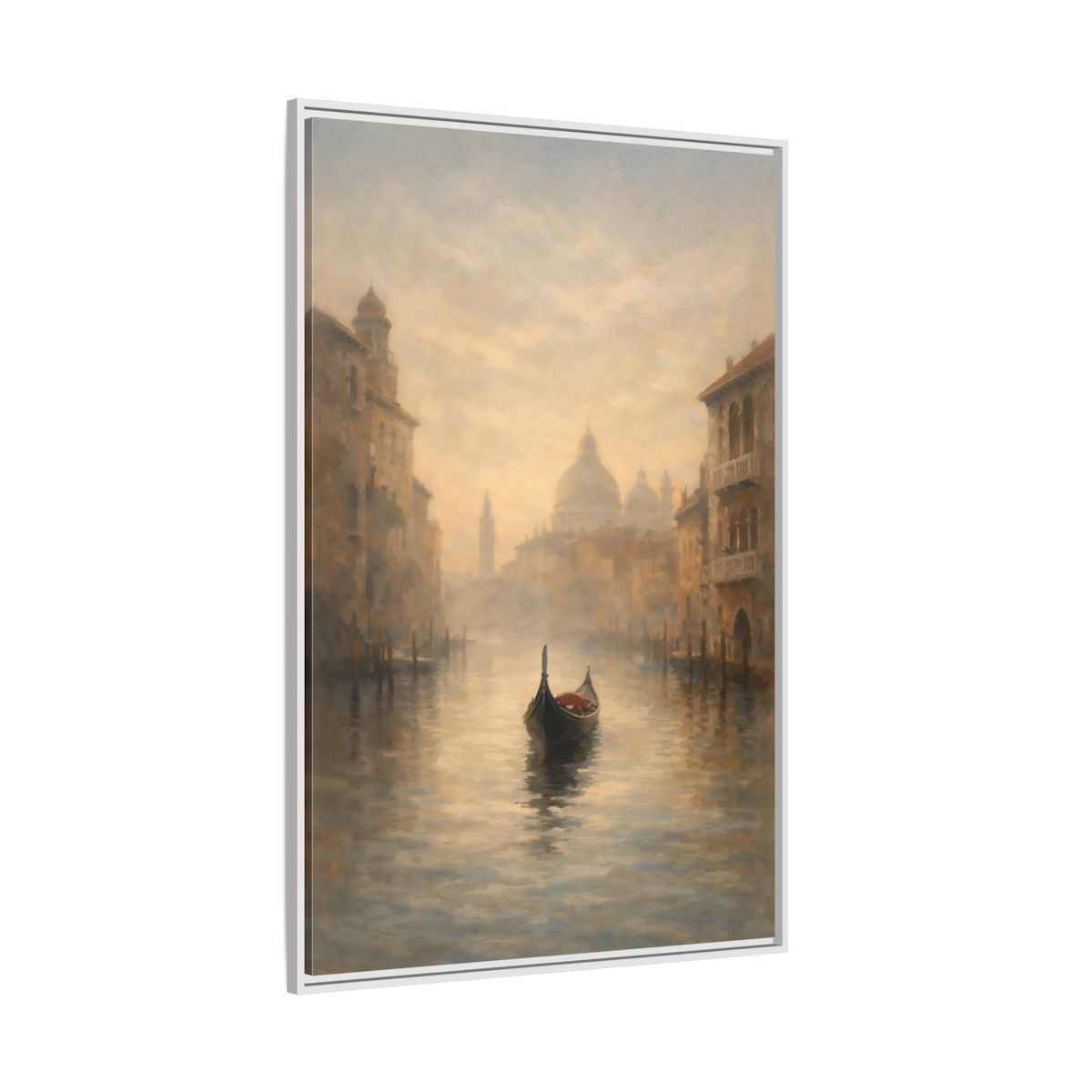 Side Mockup 7. Vintage Gondola Misty Venice Scene shown as stretched canvas wall art