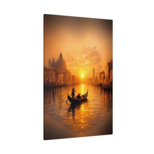 Vintage Gondola Orange And Gold shown as stretched canvas wall art