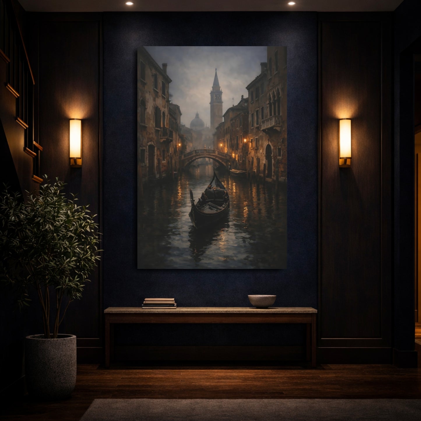 Mockup 3. Vintage Gondola Venice Canal shown as stretched canvas wall art