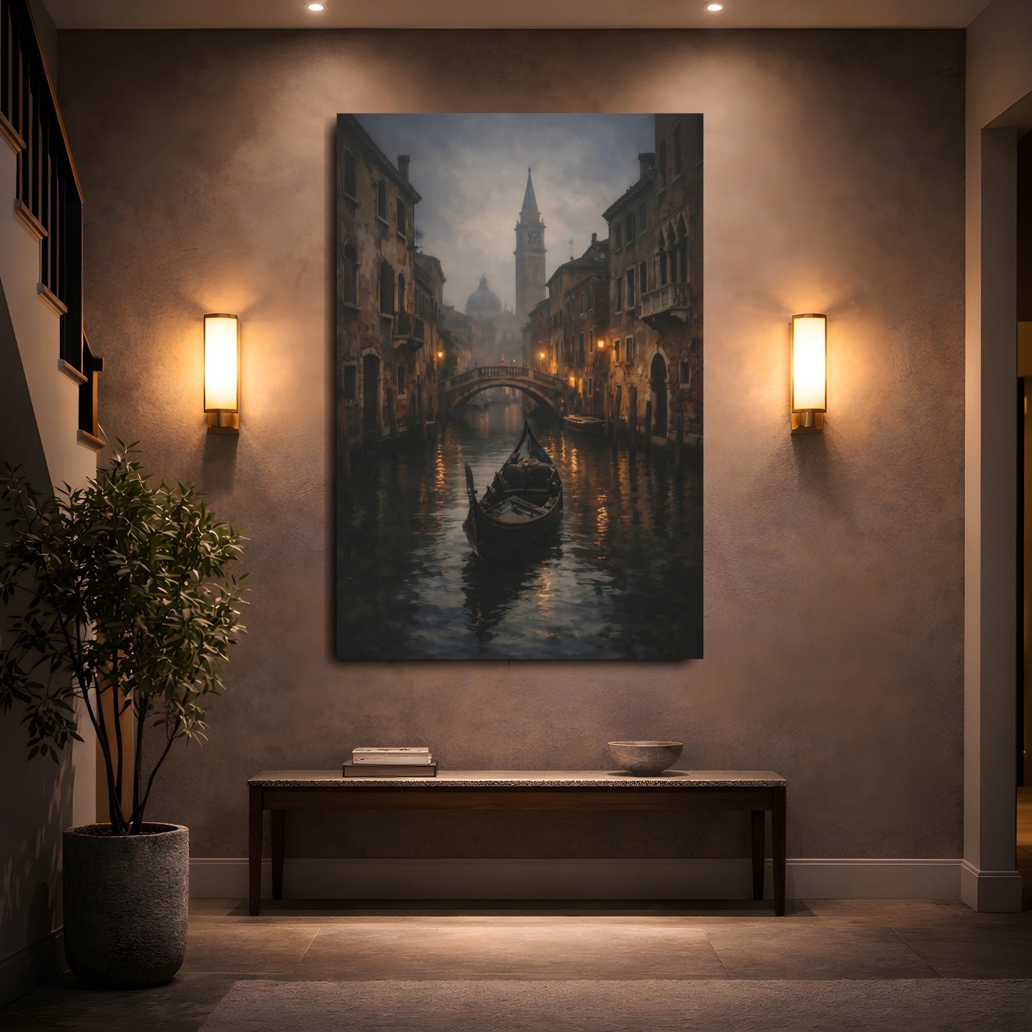 Mockup 4. Vintage Gondola Venice Canal shown as stretched canvas wall art