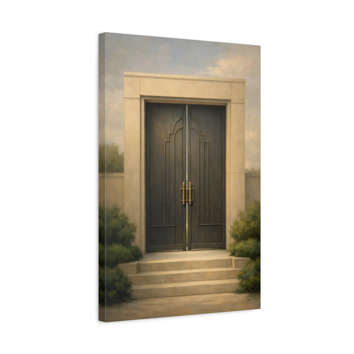 Side Mockup 3. Vintage Grand Door Elegant Doorway Art shown as stretched canvas wall art