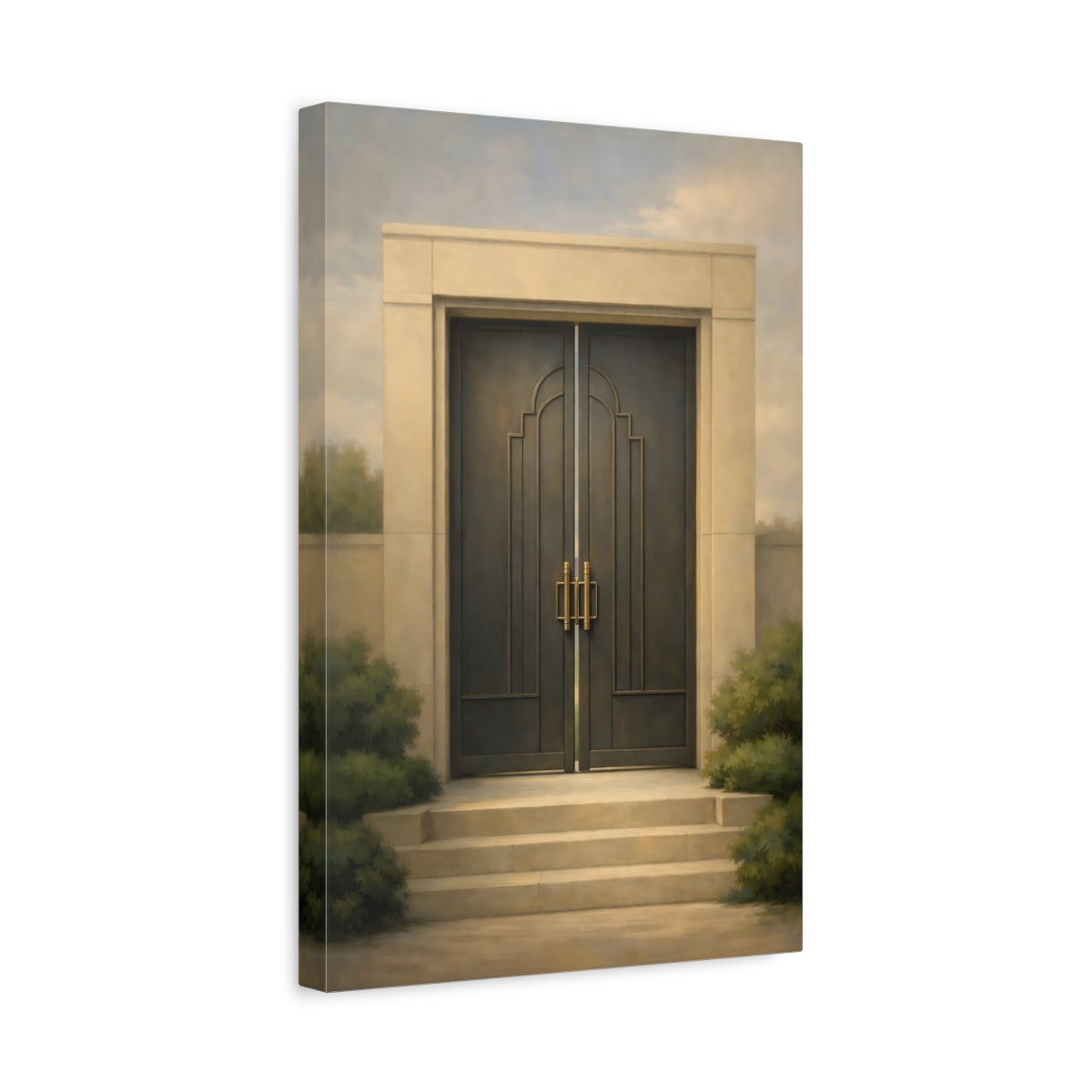 Side Mockup 4. Vintage Grand Door Elegant Doorway Art shown as stretched canvas wall art