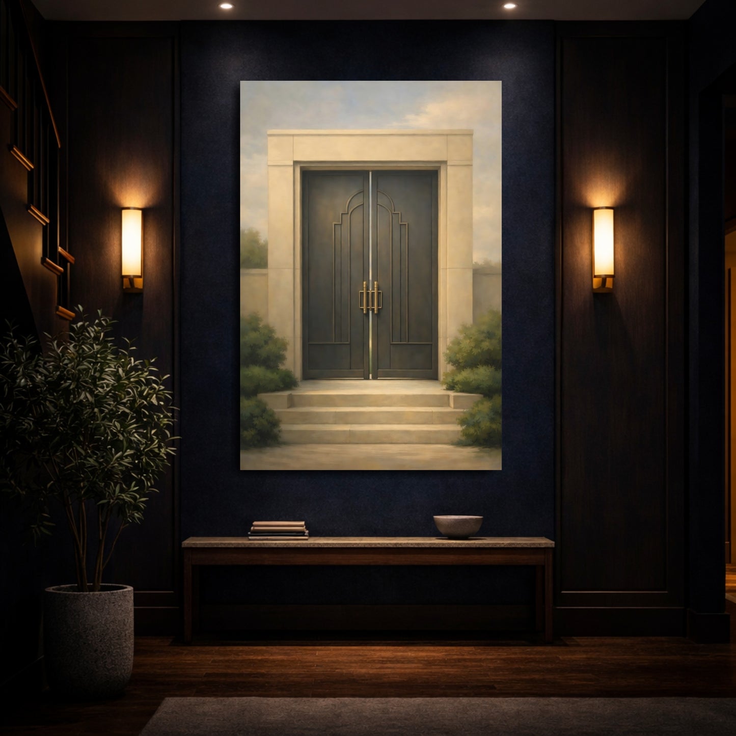 Mockup 3. Vintage Grand Door Elegant Doorway Art shown as stretched canvas wall art