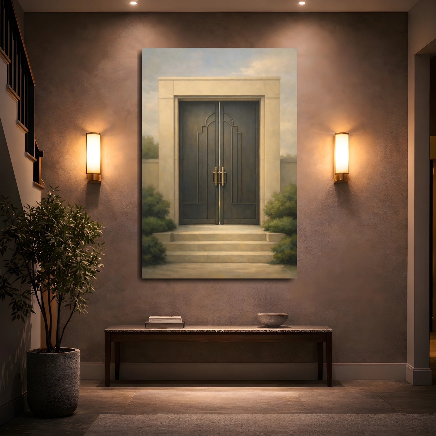 Mockup 4. Vintage Grand Door Elegant Doorway Art shown as stretched canvas wall art