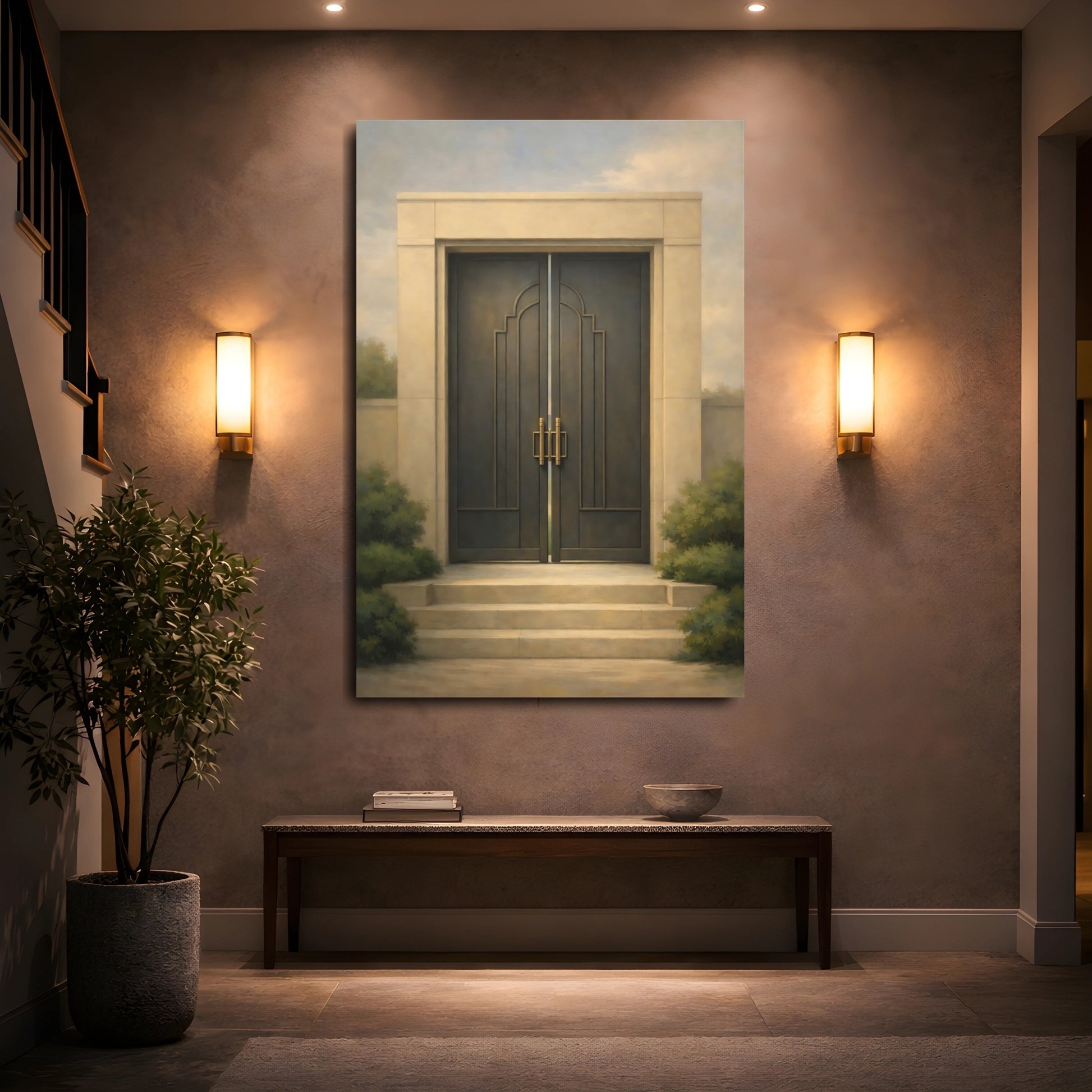 Mockup 4. Vintage Grand Door Elegant Doorway Art shown as stretched canvas wall art