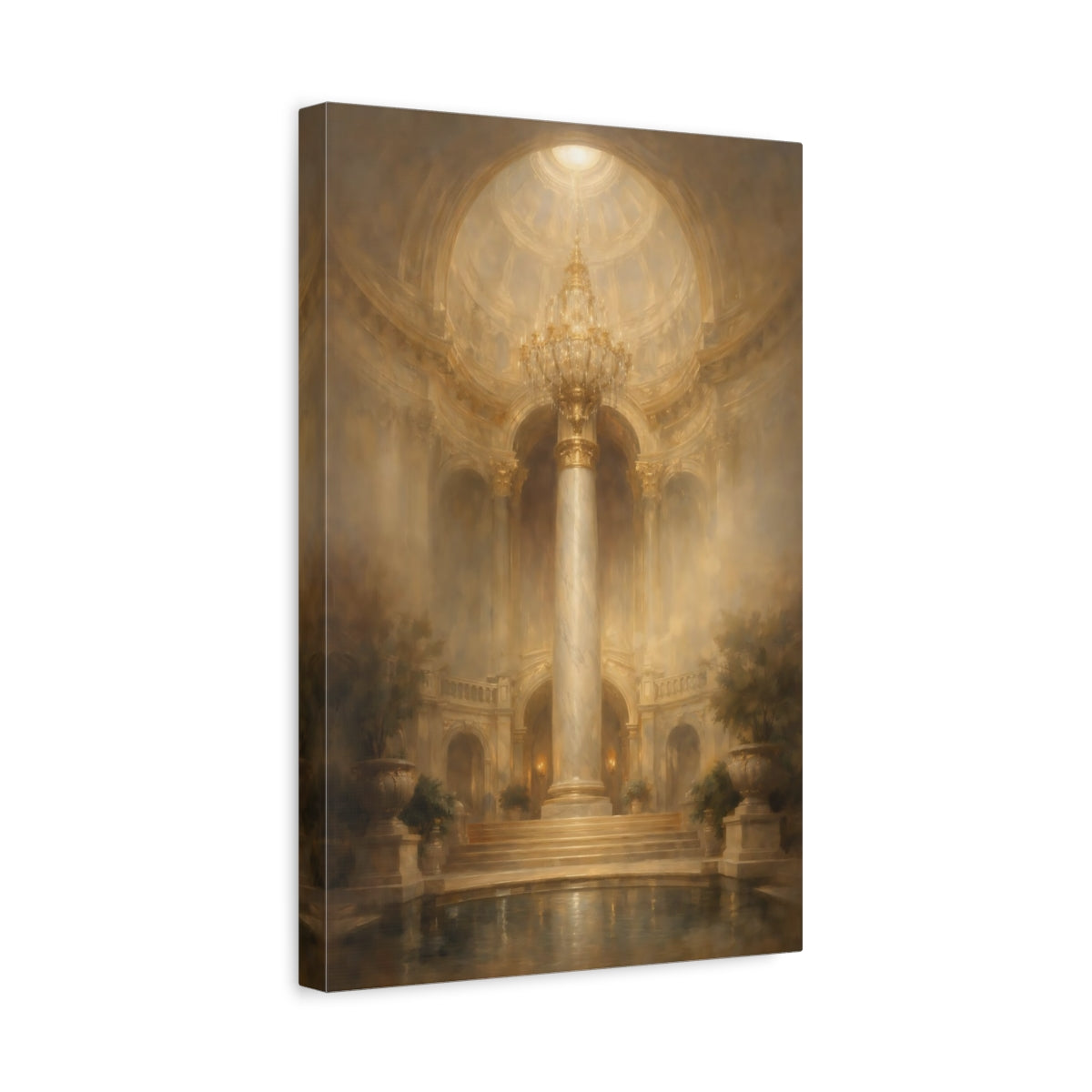 Side Mockup 4. Vintage Grand Hall Golden Grand Hall shown as stretched canvas wall art