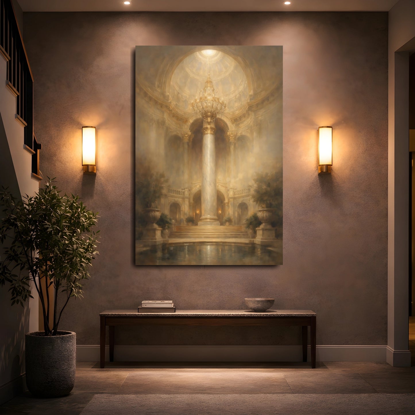 Mockup 4. Vintage Grand Hall Golden Grand Hall shown as stretched canvas wall art