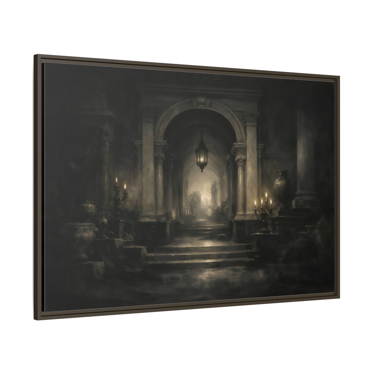 Main Mockup. Vintage Grand Hallway Dark Grand Hallway shown as stretched canvas wall art