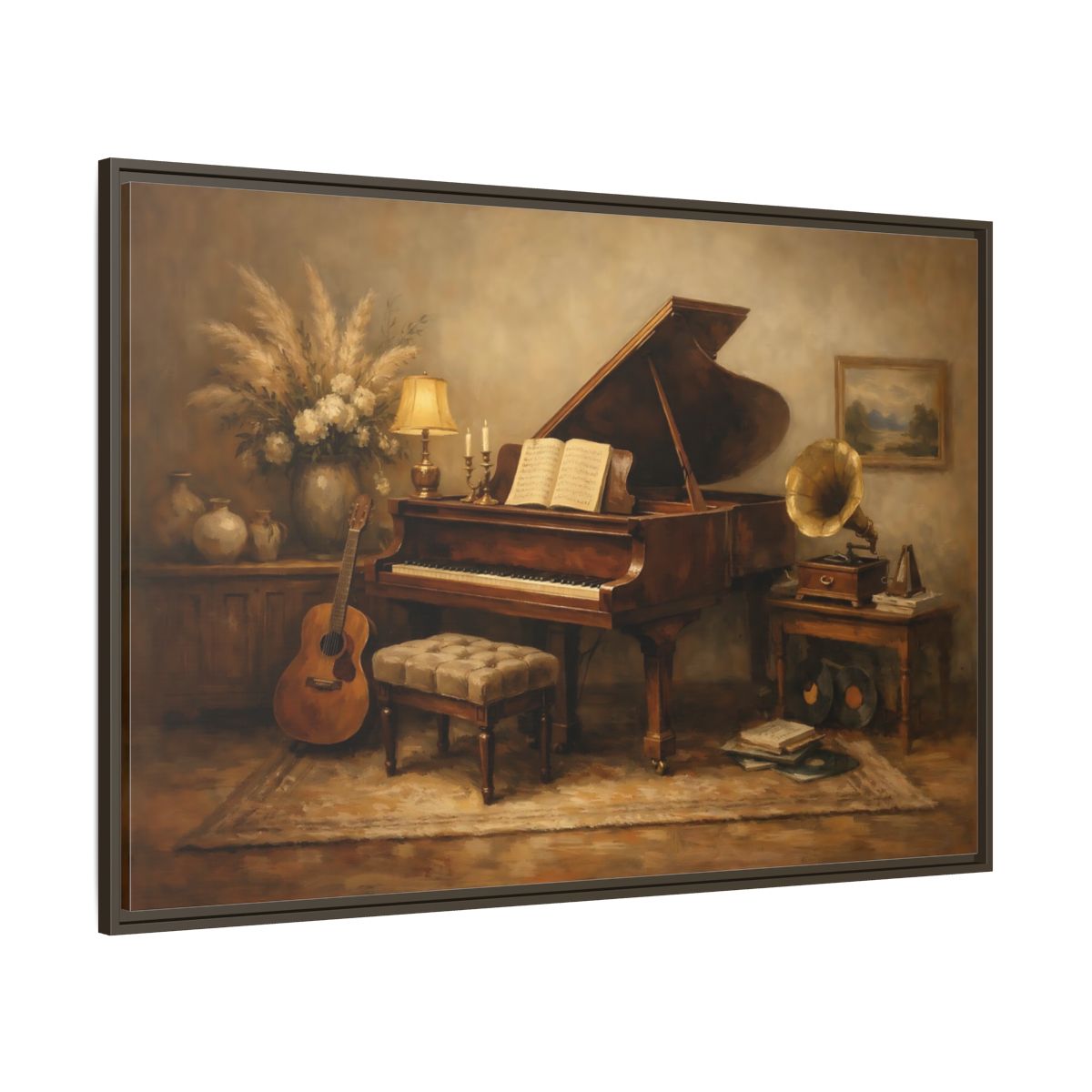 Main Mockup. Vintage Grand Piano Brown And Beige shown as stretched canvas wall art