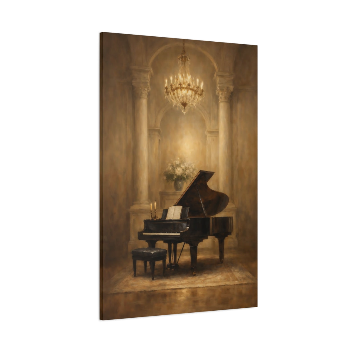 Main Mockup. Vintage Grand Piano Brown And Gold shown as stretched canvas wall art