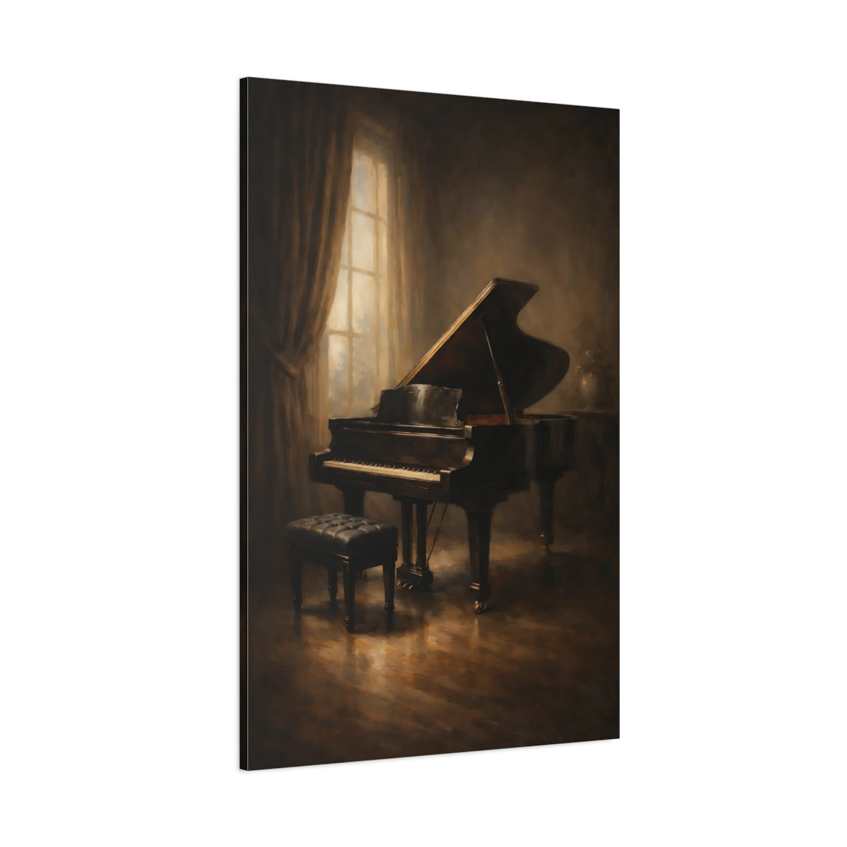 Main Mockup. Vintage Grand Piano Brown Grand Piano shown as stretched canvas wall art