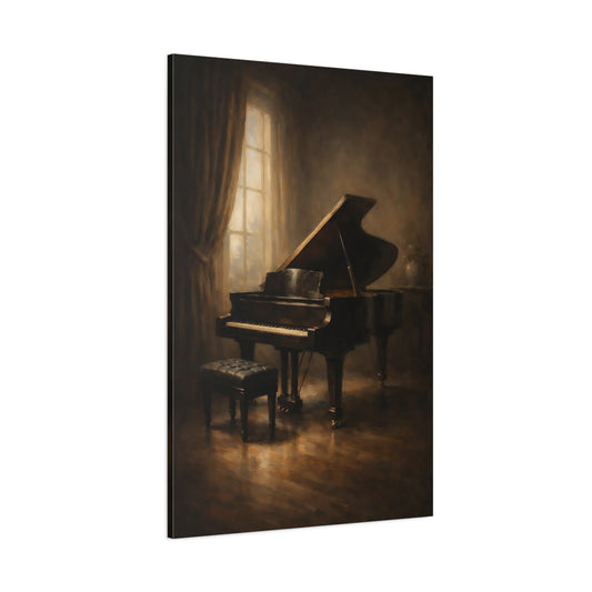 Main Mockup. Vintage Grand Piano Brown Grand Piano shown as stretched canvas wall art
