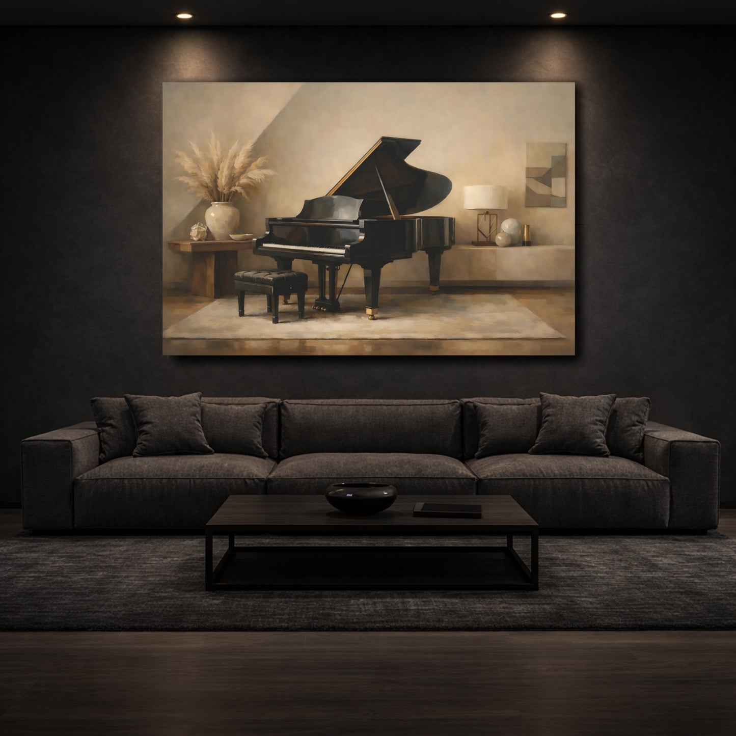 Mockup 2. Vintage Grand Piano Grand Piano Interior shown as stretched canvas wall art