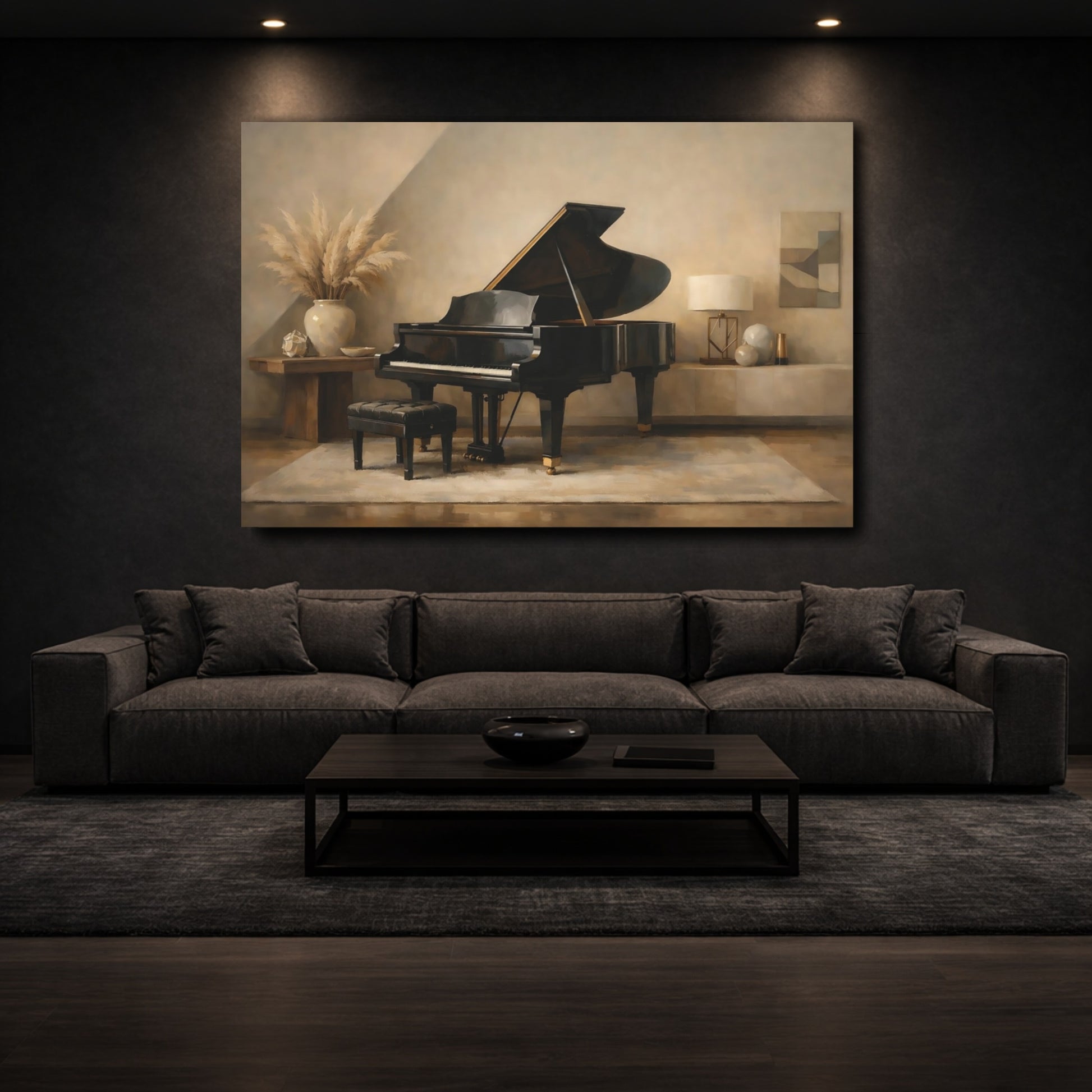 Mockup 2. Vintage Grand Piano Grand Piano Interior shown as stretched canvas wall art