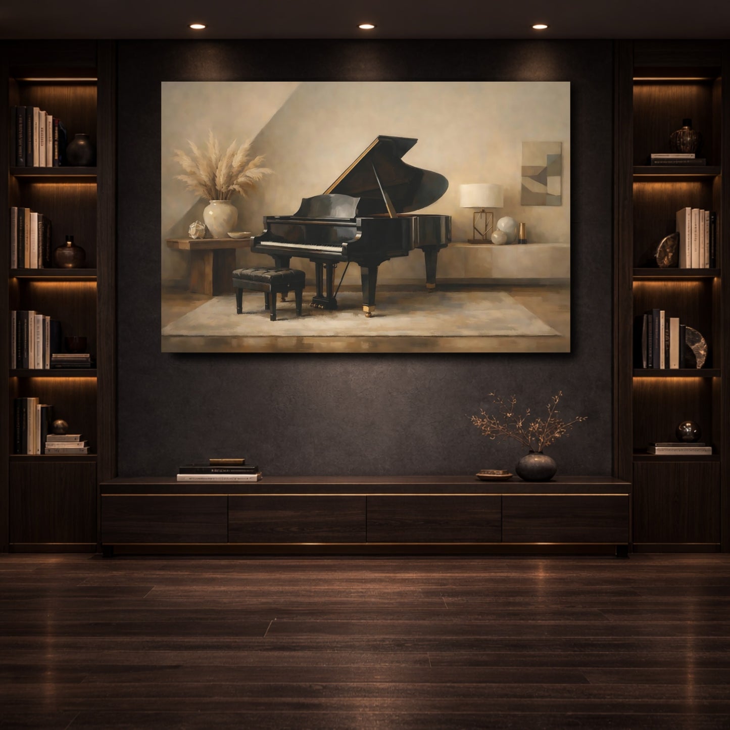 Mockup 3. Vintage Grand Piano Grand Piano Interior shown as stretched canvas wall art