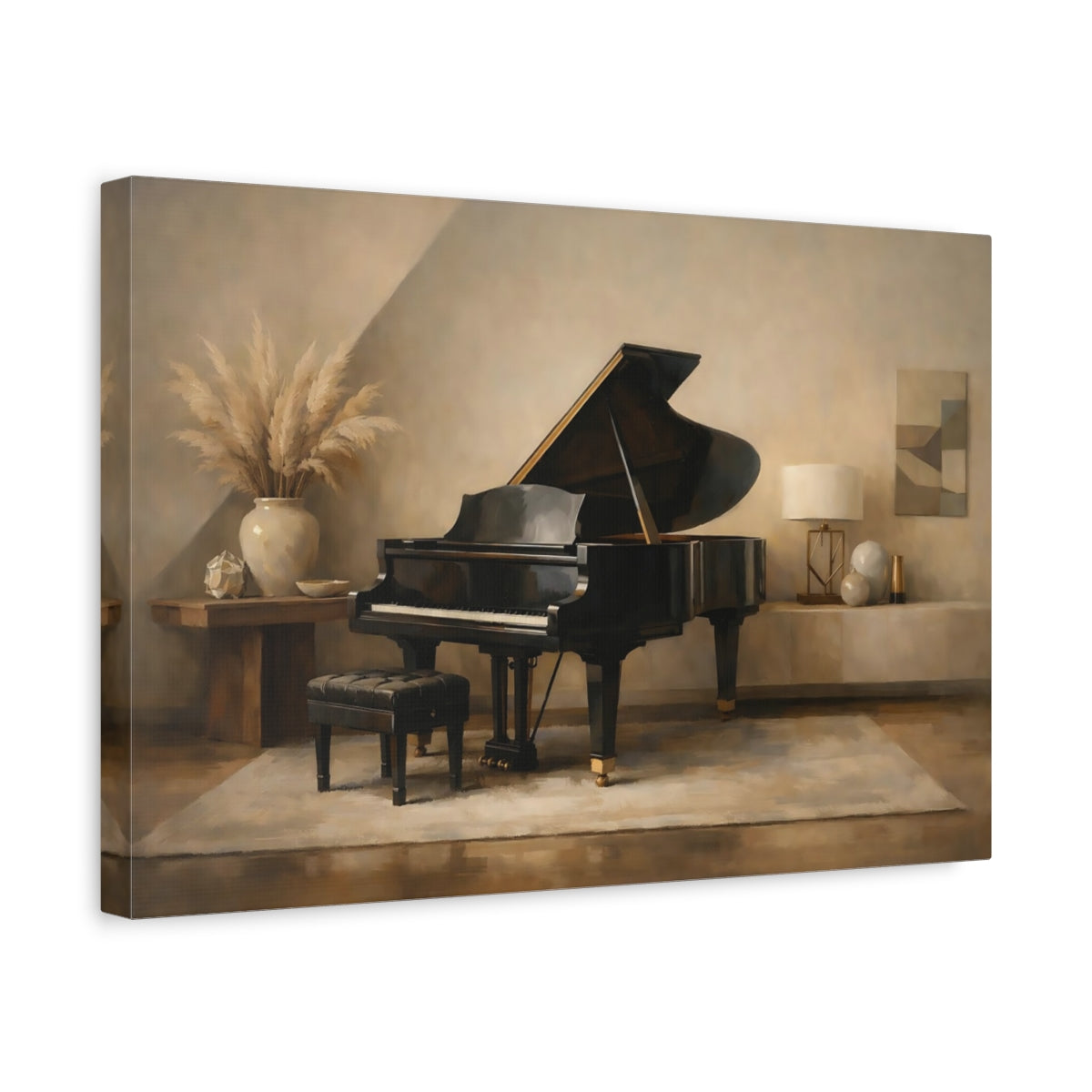 Side Mockup 4. Vintage Grand Piano Grand Piano Interior shown as stretched canvas wall art