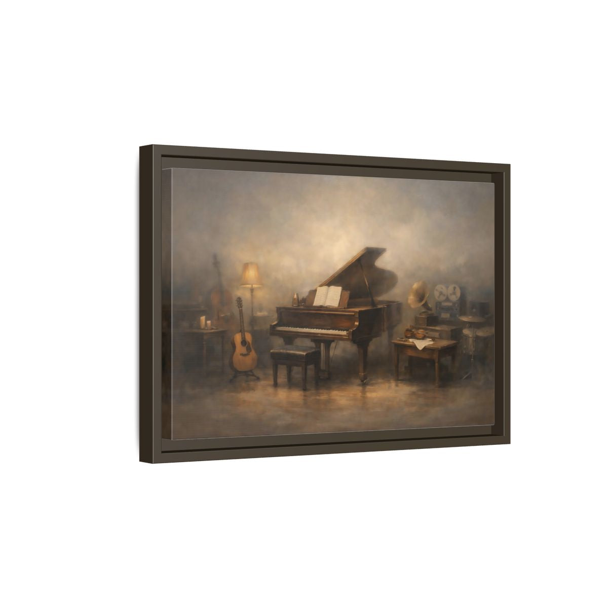 Side Mockup 5. Vintage Grand Piano Vintage Music Scene shown as stretched canvas wall art