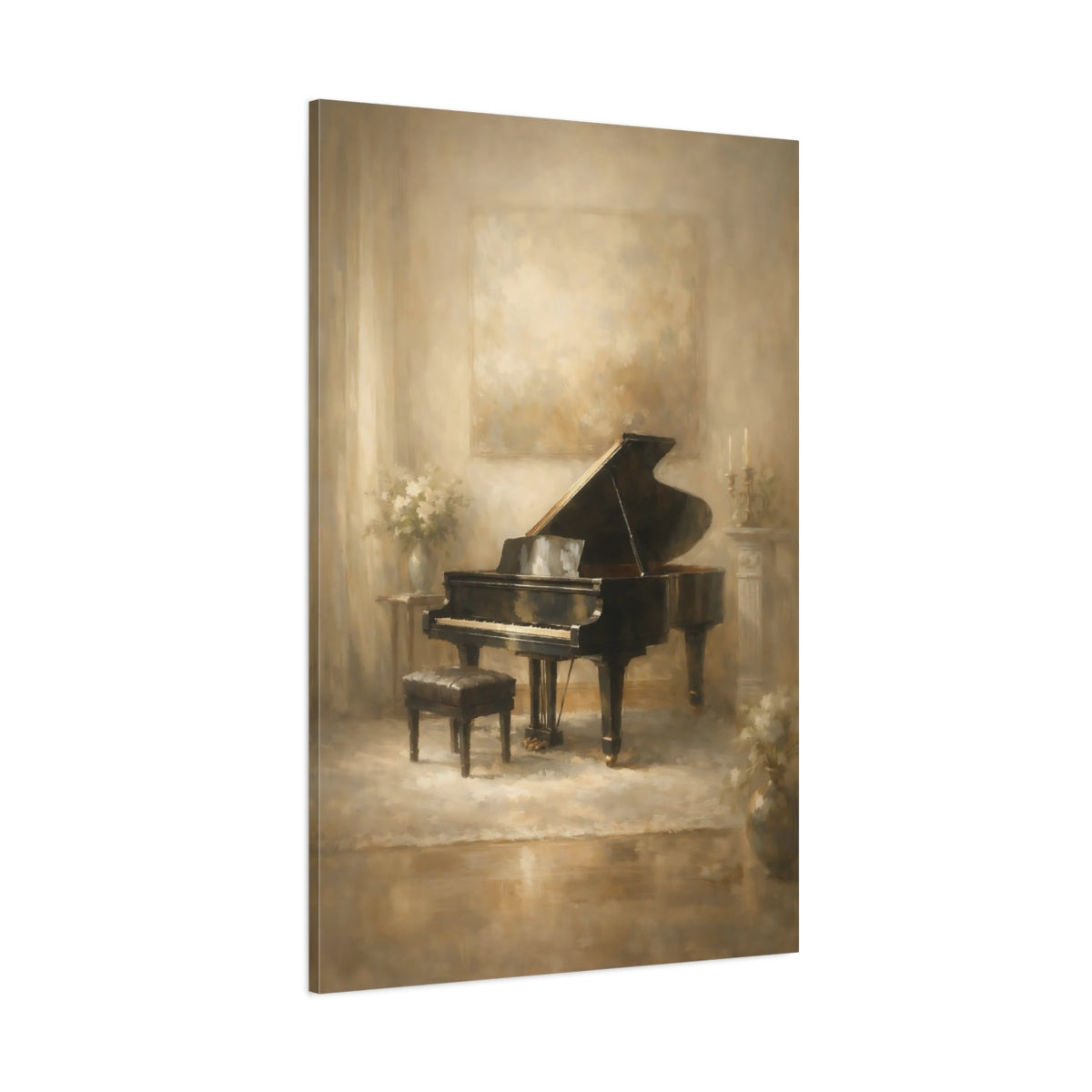 Main Mockup. Vintage Grand Piano Sepia Piano shown as stretched canvas wall art
