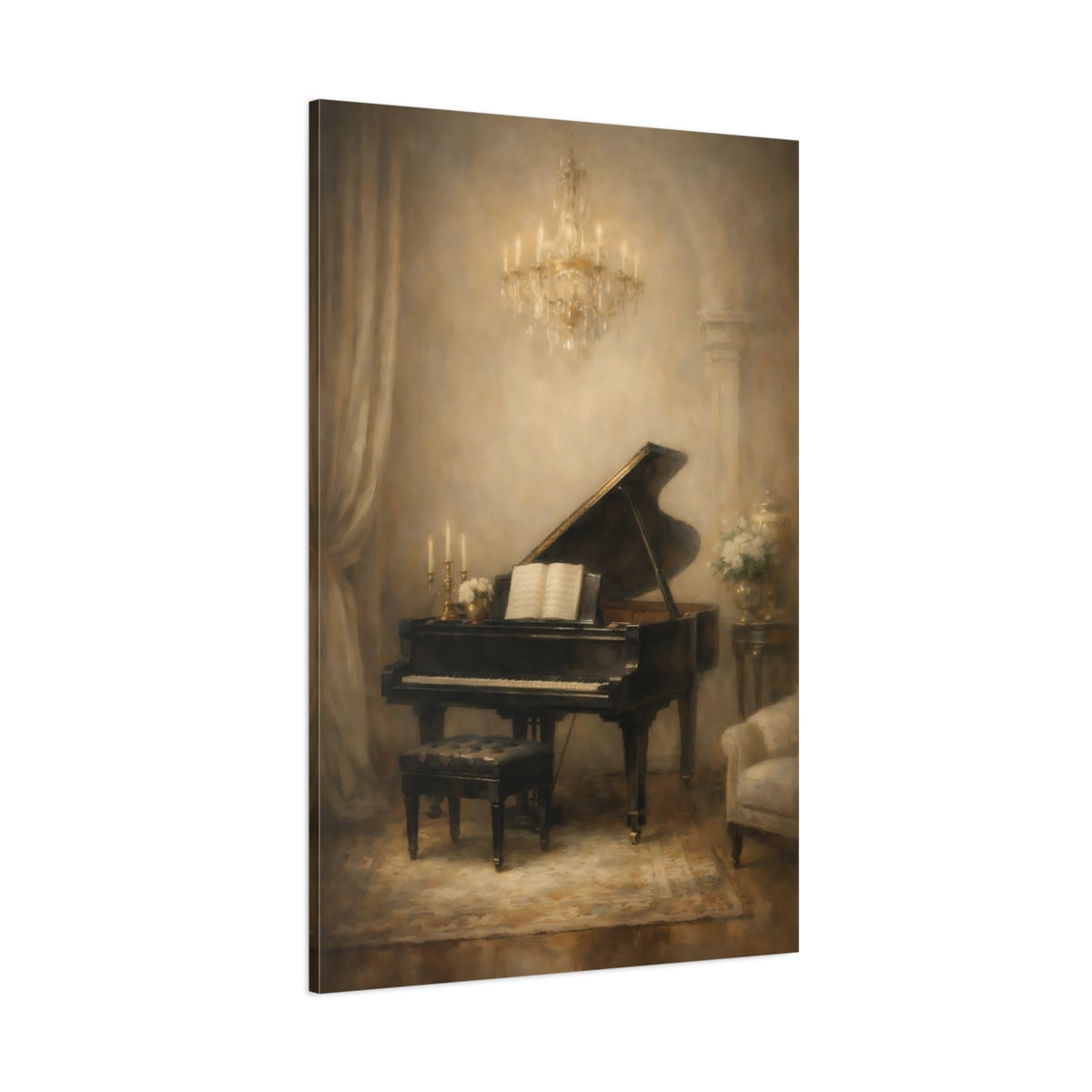 Main Mockup. Vintage Grand Piano Vintage Piano Art shown as stretched canvas wall art