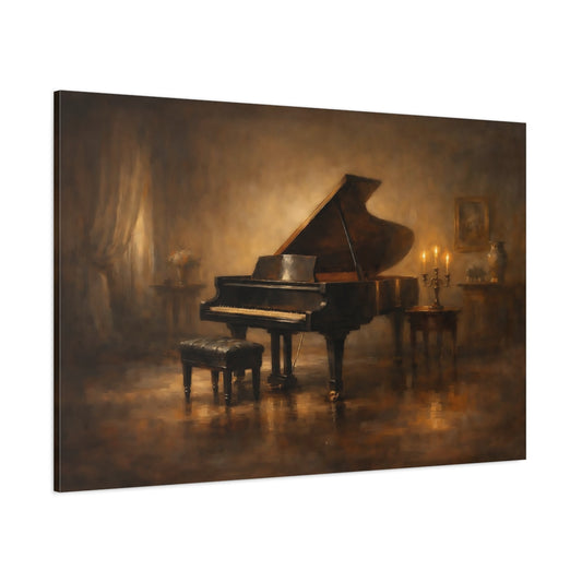 Main Mockup. Vintage Grand Piano Vintage Piano Art shown as stretched canvas wall art