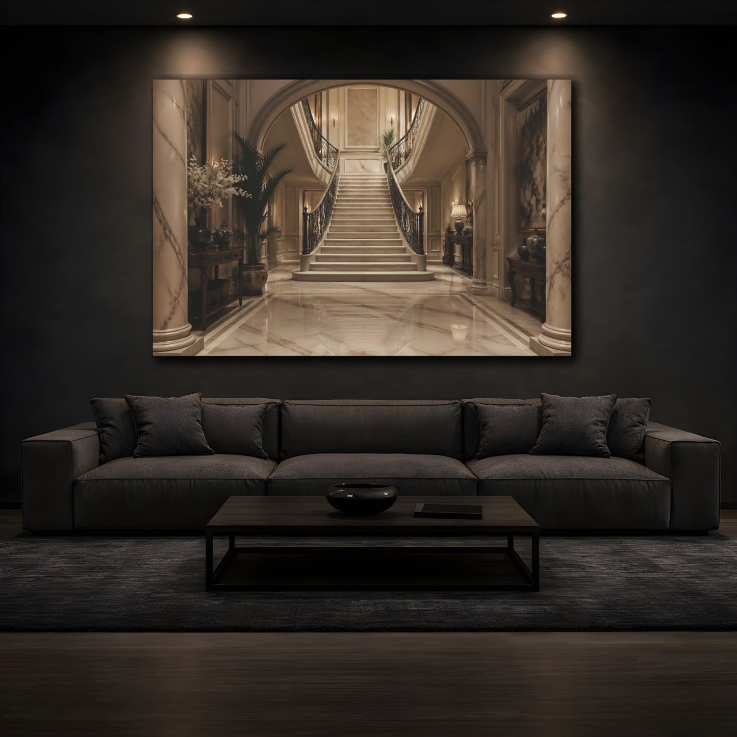 Mockup 4. Vintage Grand Staircase Elegant Interior shown as stretched canvas wall art