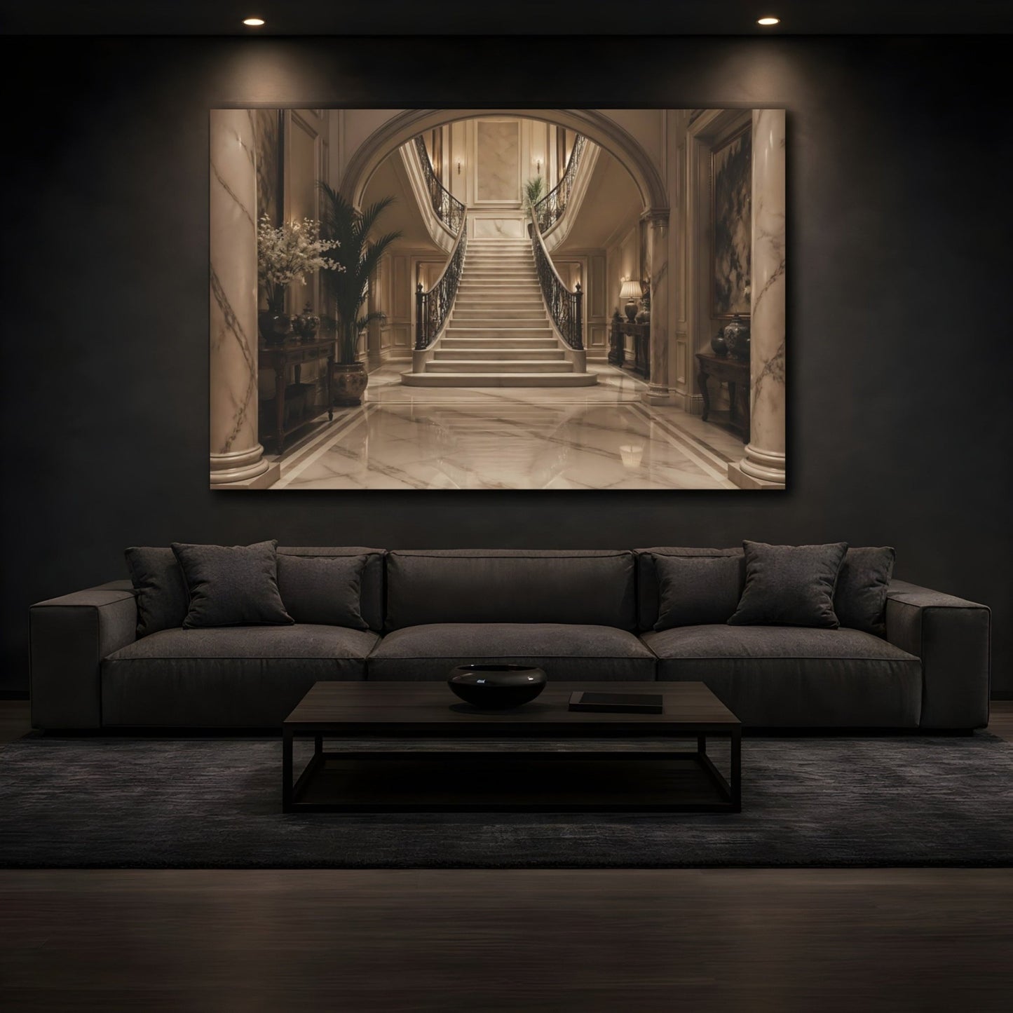 Vintage Grand Staircase Marble Canvas Wall Art Print – Luxury Living Room, Above Couch - YesArtYes