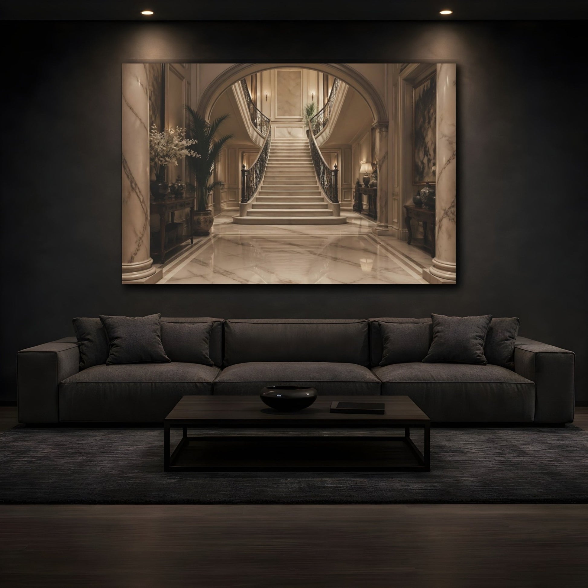 Vintage Grand Staircase Marble Canvas Wall Art Print – Luxury Living Room, Above Couch - YesArtYes