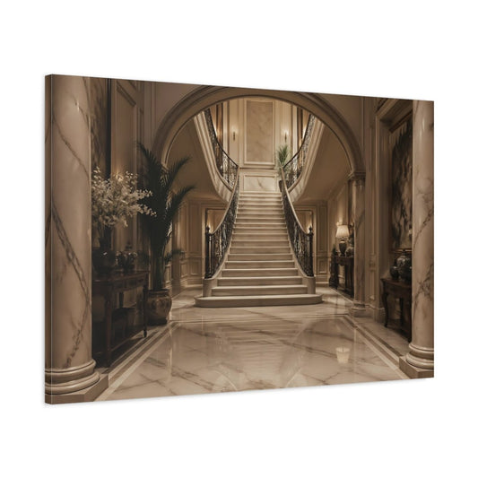 Vintage Grand Staircase Marble Canvas Wall Art Print – Luxury Living Room, Above Couch - YesArtYes
