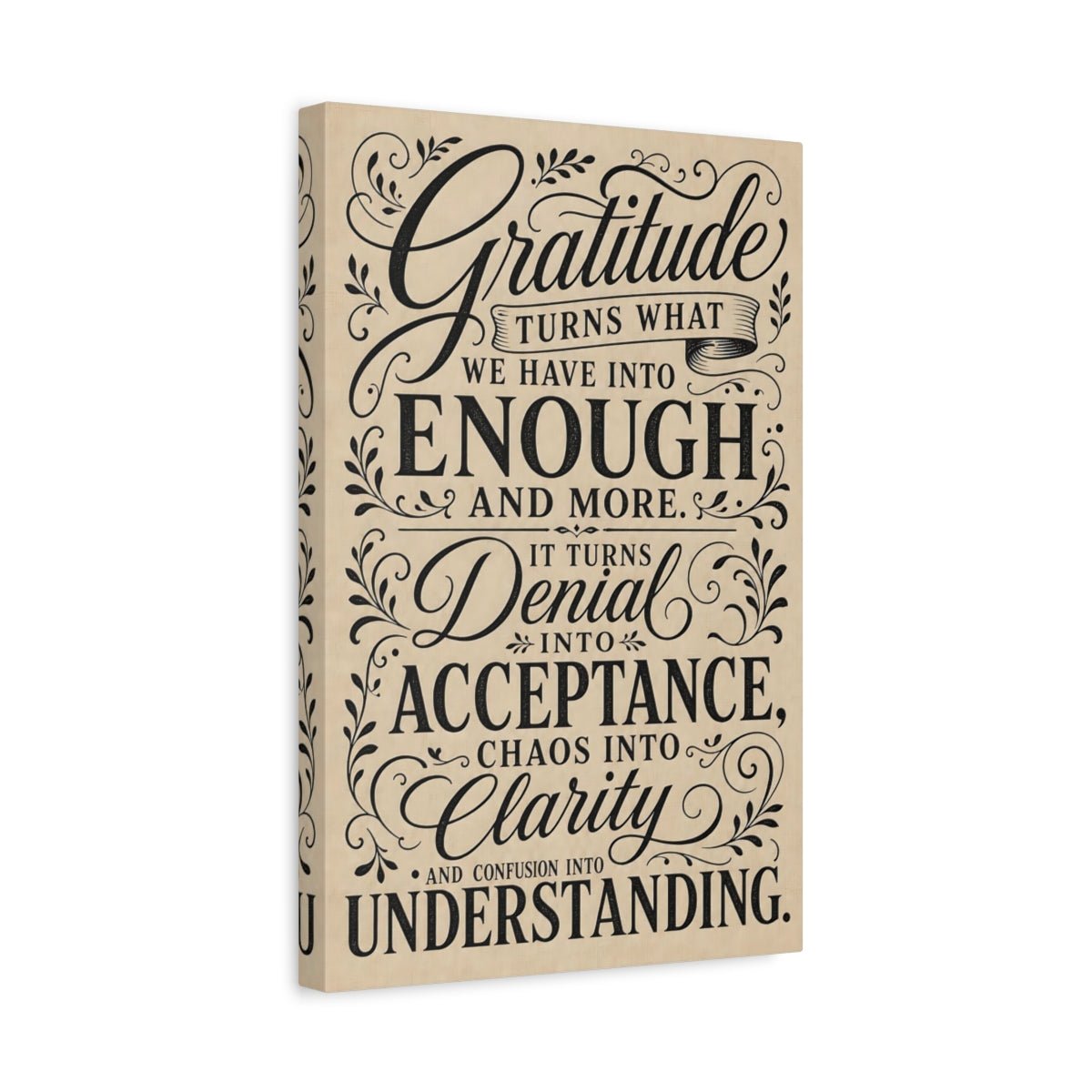 Vintage Gratitude Quote Black And Beige Canvas Print – Living Room, Above Sofa, - YesArtYes