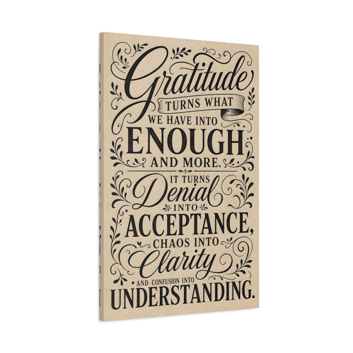 Vintage Gratitude Quote Black And Beige Canvas Print – Living Room, Above Sofa, - YesArtYes