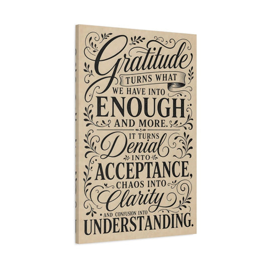 Vintage Gratitude Quote Black And Beige Canvas Print – Living Room, Above Sofa, - YesArtYes