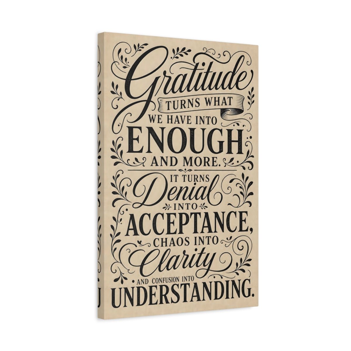 Vintage Gratitude Quote Black And Beige Canvas Print – Living Room, Above Sofa, - YesArtYes