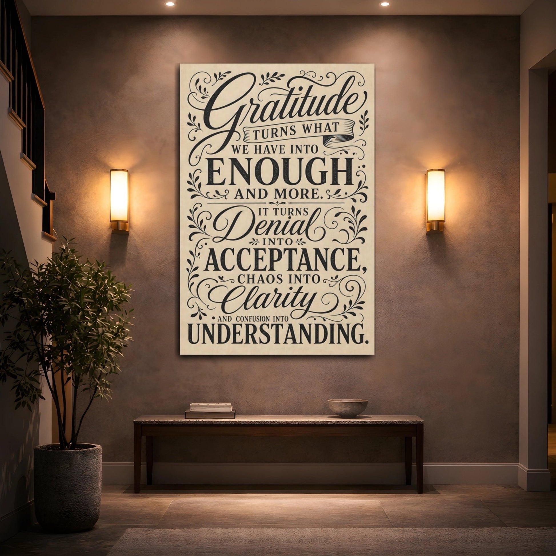Vintage Gratitude Quote Black And Beige Canvas Print – Living Room, Above Sofa, - YesArtYes